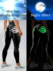 Women's Halloween Hand Print High Waist Yoga Pants, Elastic Comfortable Casual Shaping Leggings, Polyester Elastane Blend