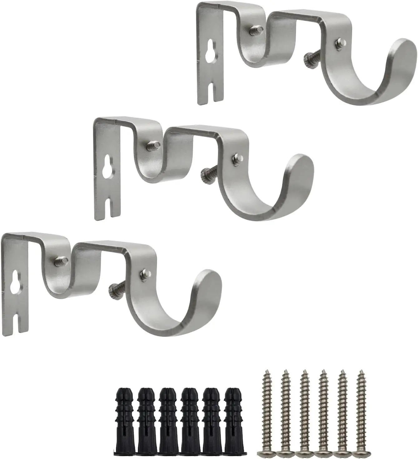 Double Curtain Rod Bracket 3 Pack Metal Curtain Rod Holders for Wall Sturdy Curtain Hook for 1 Inch Curtain Rod  Wall Mounted Curtain Rod Hooks for Home Office, CH-003