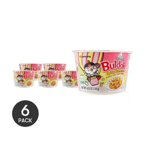 Samyang Buldak Ramen Pink Creamy Cheese Flavor - 6 Pack Large Bowl Spicy Chicken Stir-Fried Noodles, 120g Each