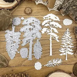 Pine Tree & Cone Metal Cutting Die - Features pine tree, pinecone and pine branch shapes. Compatible with die-cut machines, it’s ideal for forest-style greeting cards and journal decor, creating nature-inspired handmade works, Handmade Crafts