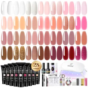 ROSALIND Poly Nail Gel Kit -Mini Multicolors Clear Nude Poly Nails Gel Kit Starter Kit with Slip Solution Nude Pink Nail Extensions Gel Set with Mini UV Lamp