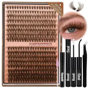 Individual False Eyelashes with Bond & Seal, Lash Remover & Brush, Eyelash Extension Glue, 1 Box Natural Look Eyelash Extensions, Self-Grafting Curl Cluster Lashes for Women & Girls, Cosmetic Lash Kit, DIY Dramatic Lashes, Eyelash Extensions Set