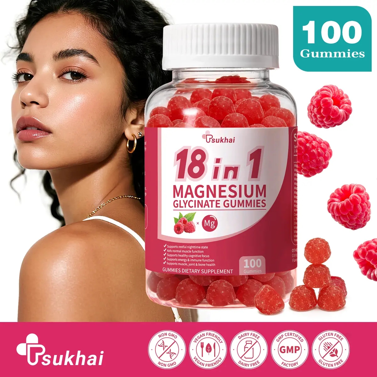 18-in-1 Magnesium Glycinate Citrate Complx Gummis 100 Count for Women Men Adults Ashwagandha, L-Theanine, D3 & Zinc Magnesium Sleep Gummies