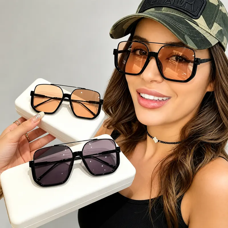 4 Packs Retro Oversized Square Sunglasses Double Bridge Polarized UV400 Retro Double Bridges Women Polygon Square Sunglasses Fashion  main image 2