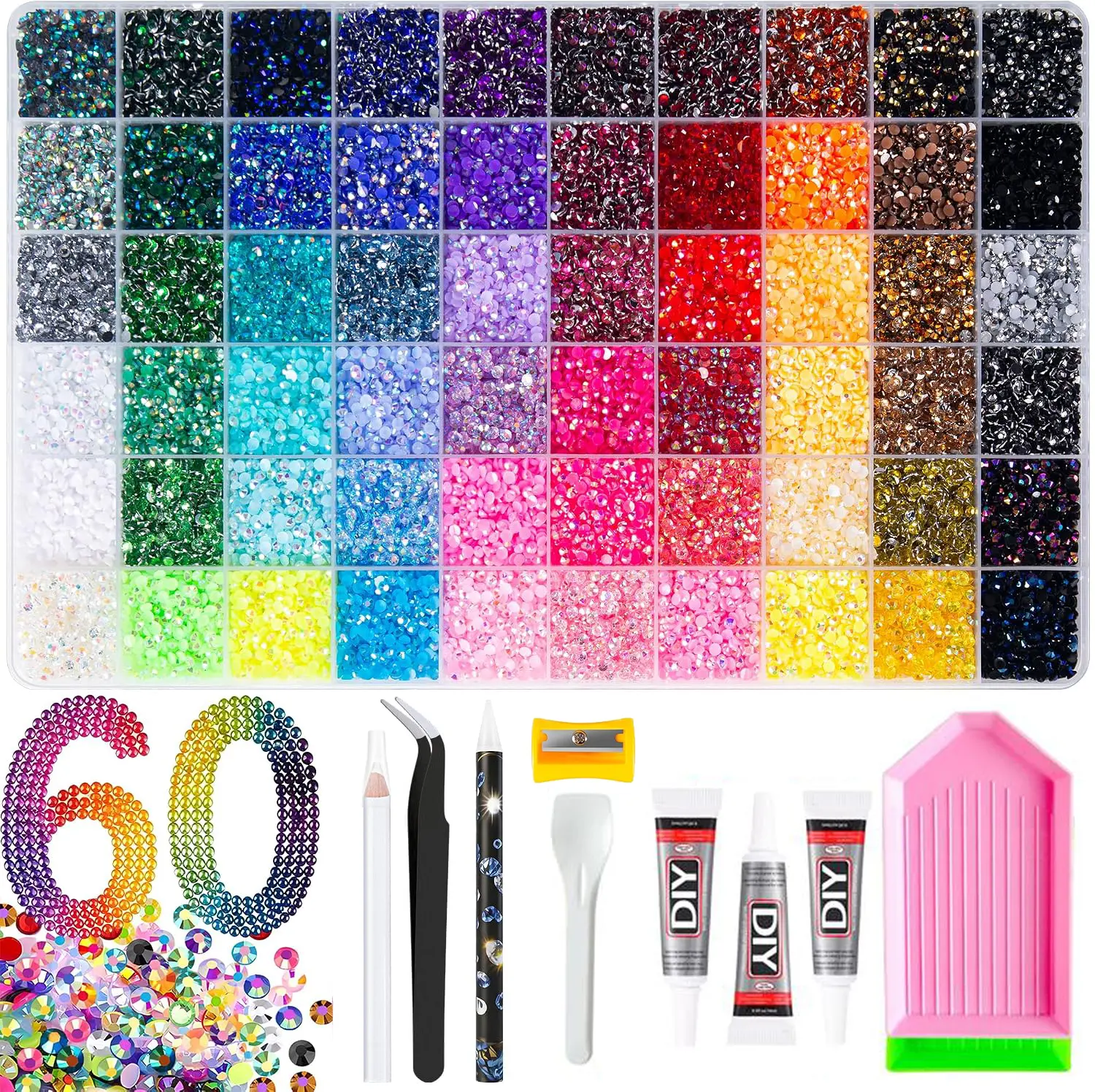 48000Pcs 60Colors 3mm Jelly Flatback RhinestonesBedazzling Kit with Nail Art, Shoes & DlY Diamond Art, DIY Craft Set for Nail Art & Shoes, Ultimate Creative Gift for Her,HomeEssentials,class of 2026,summerwins,Back to School Home Decor Essential