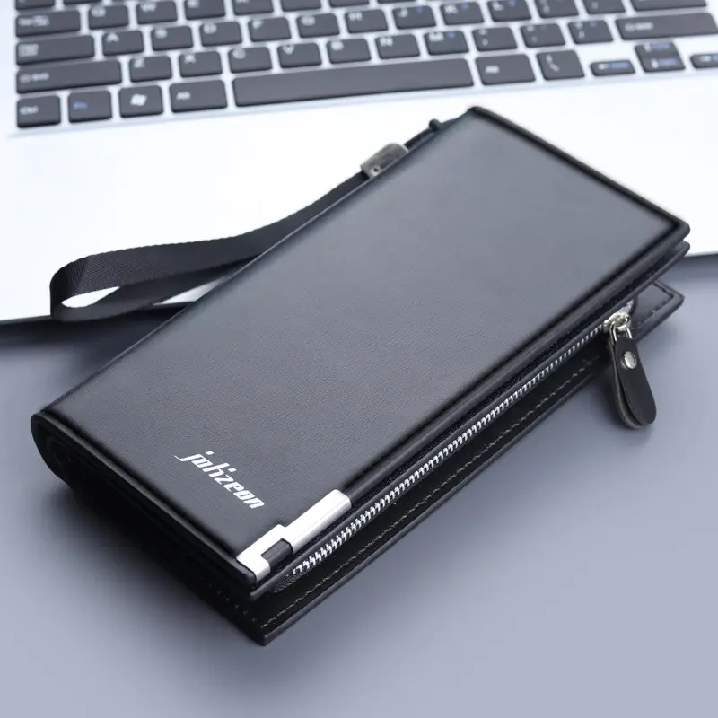Men's Leather Long Wallet/Business Credit Card Holder – Stylish Travel Clutch (with Wrist Strap)