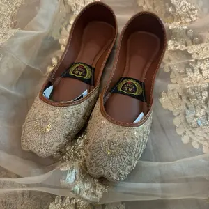 Golden Embroidered Punjabi Kussa Traditional Footwear for Women - Handcrafted Ethnic Wedding Festive Shoes Womenswear
