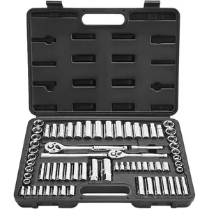 VEVOR Socket Set, 76 Pieces, 3/8 inch Drive Socket and Ratchet Set, SAE and Metric, Deep and Shallow, Mechanic Tool Kit with Accessories and Storage Case, CR - V Alloy Steel, for Automotive RepairVEVOR Super Brand Day