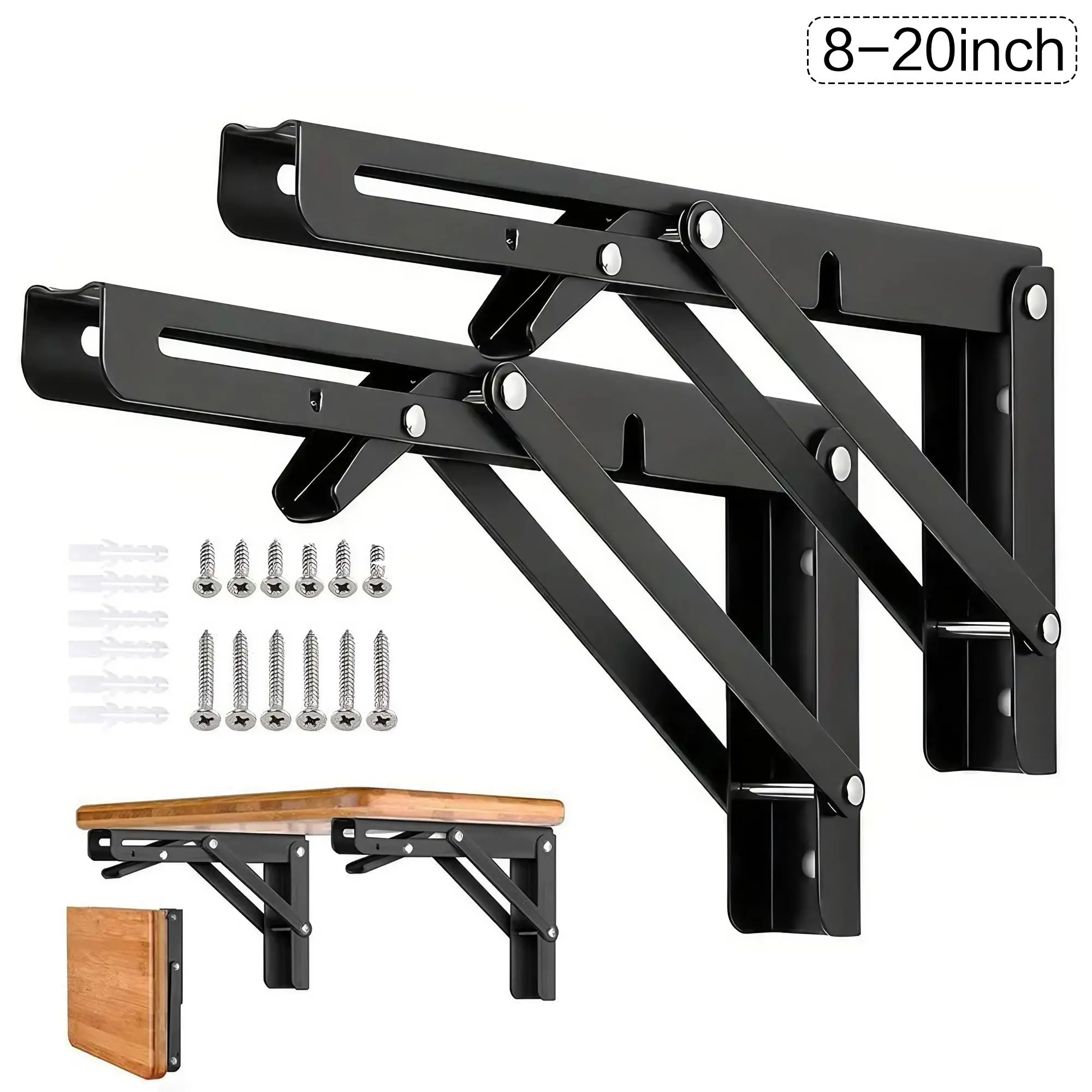 Foldable L-shaped Bracket, Metal Brackets, Thickened Sturdy Heavy Duty Bracket with Accessories, Space Saving Bracket for Wall Folding Table, Folding Chair, Home Storage Decoration