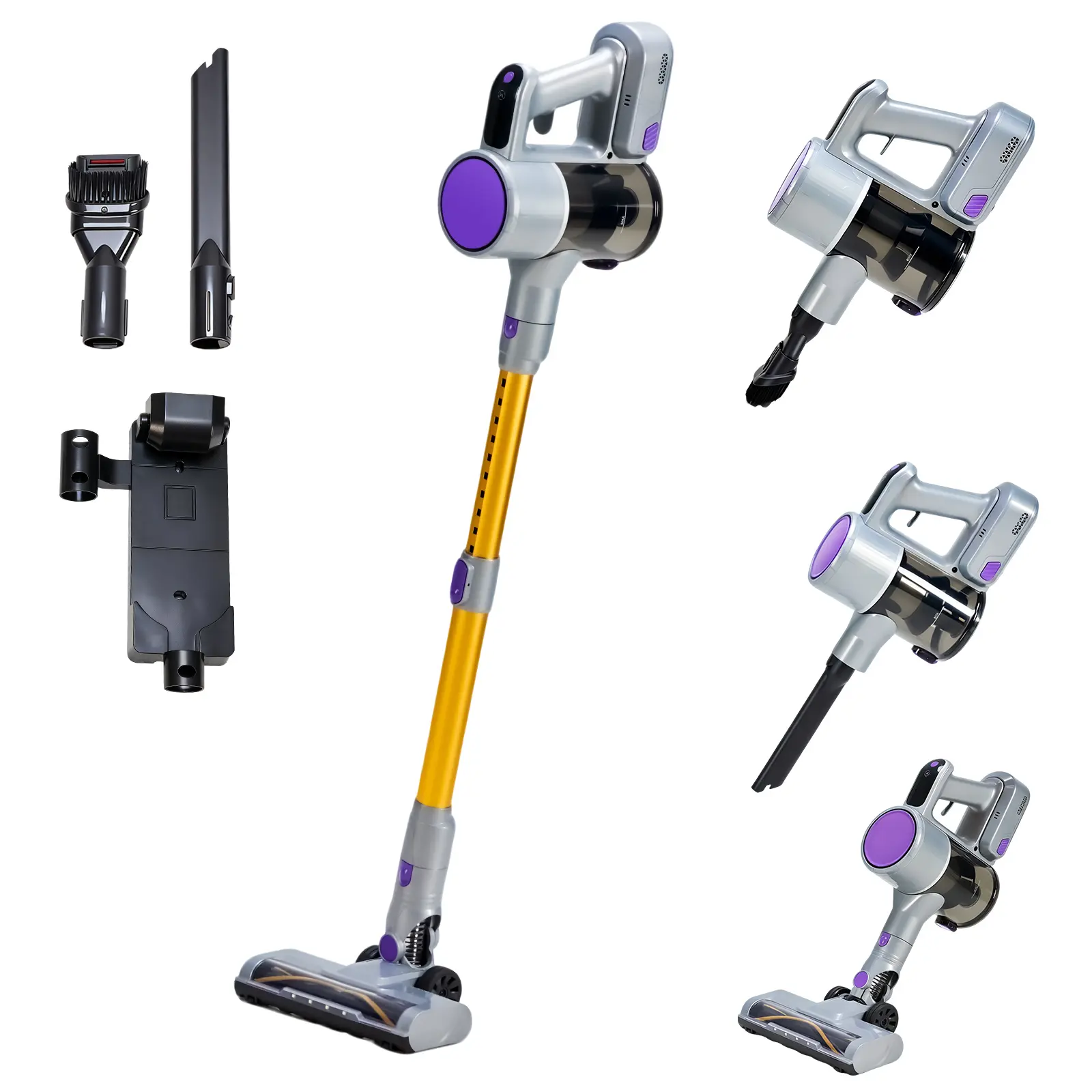 8-Layer Filtration Cordless Vacuum Cleaner with LED Motorized Floor Brush, Lightweight Stick Vacuum 5.7 lbs, 180° Flexible Head for Under Furniture, 3 Attachments for Whole Home & Car Cleaning