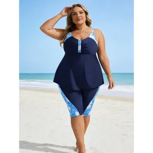 Plus Size Women's Swimsuits, Plus Size Women's Swimwear, Women's 2pcs Swimsuits, Suitable Outdoor Beach and Wear, Made of Comfort Fashionable Print Design, Surfing Wear, Travel Outfit