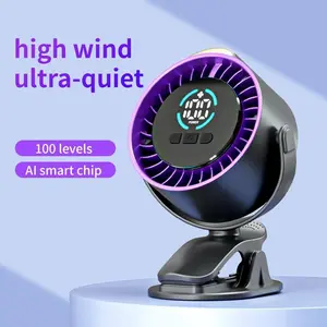 【DealsForYouDays】USB Rechargeable Mini Desk Fan, LED Display 100 Speed Settings Clip Fan, Wall Mount Small Office Fan, Quiet 36dB, Type-C Charging