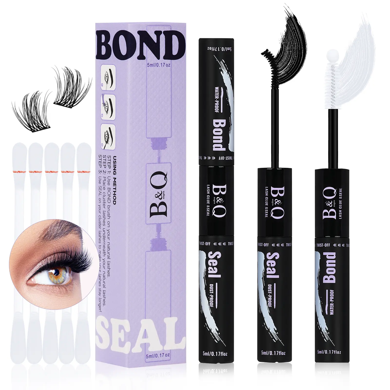 B&Q Waterproof Bond & Seal,Latex-free Gentle Formula,Lash Cluster Glue,Stronghold Long Lasting 48-72 Hours Wear for DIY Lashes,Clear/White Black, Eyelash Adhesive,Waterproof Makeup, Removable #dealsforyoudays