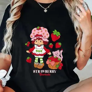 Unisex Strawberry Shortcake & Kitty Custard Vintage T-Shirt Casual Top