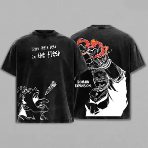 Cursed King Sukuna JJk Jujutsu Kaisen Anime Manga 2 Sided Washed T-Shirt Menswear 90s Soft Graphic Tee Gift Classic Vintage Oversized Crewneck Cotton Fabric casual streetwear Seamless Rib Collar 100% Premium Cotton 230gsm - Top