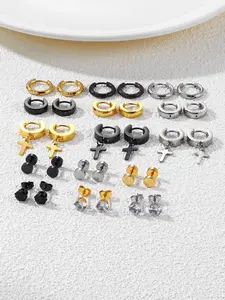 15 pairs of punk hip-hop style 316L stainless steel earring set, fashionable jewelry set, suitable for both men and women, suitable for daily or party use, can be given as a gift to friends, Fashionable Jewelry Accessories