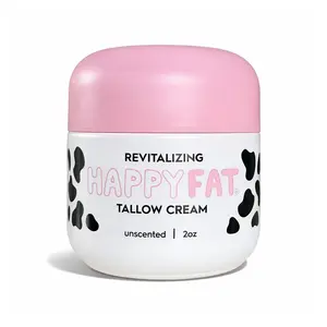 HappyFat Whipped Beef Tallow Moisturizer - USA Made - With Organic Jojoba Oil, Raw Manuka Honey, Marigold Flower, Vitamin E - 100% Grass Fed - For Dry, Sensitive Skin, Eczema, Scaring - Unscented 2oz