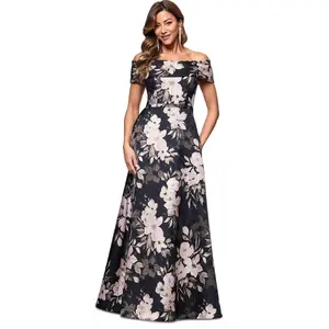 Xscape Women's Metallic Jacquard Off-the-Shoulder Gown - Black/Rose, Size 14