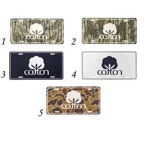 Rustic Cotton Plant & Camo Front License Plate - Southern Farm Style Truck Accessory - Country Life Camouflage Auto Decor - Gift for Farmer