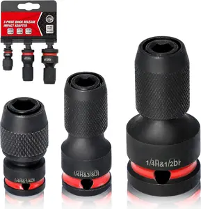 3- Quick Release Impact Bit Holders, 1/2 3/8 1/4-Inch Square Drive to 1/4-Inch Hex Shank Converter, Impact Wrench Adapters for Ratchet Wrench Drivers, Impact Wrench