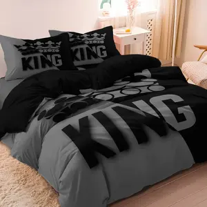 Crown King Print Bedding Set, 3 Counts/set Including 1 Duvet Cover & 2 Pillowcase without Filler, Soft Comfortable Bedding Set for Bedroom, Guest Room