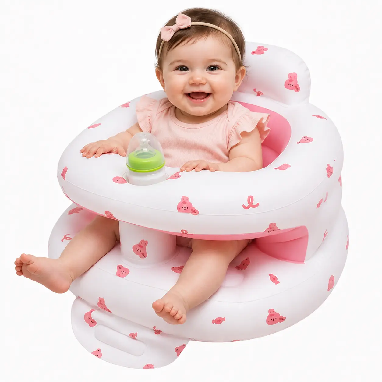 Baby Inflatable Seat with Built-in Air Pump, 3–36 Months Sit Me Up Floor Chair with High Back Support, Portable Blow Up Infant Chair for Sitting Practice, Feeding, Indoor Play, Picnic, Camping & Travel