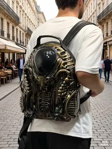 Trendy Alien Head Backpack, Dark Mechanical Style, Unisex Punk Book Bag, Sci-Fi Travel Bag, Streetwear Fashion, Movie Inspired Design, Versatile Backpack, Multifunctional Backpack