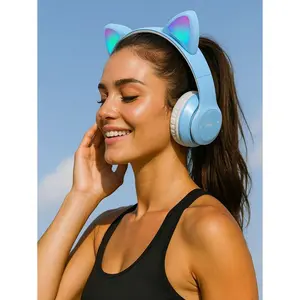 1PC Wireless Cat Ear Headphones With LED Light, Foldable Bluetooth Gaming Earphones, Over-Ear And In-Ear Dual Use Design, USB Charging, Compatible With Phones, Tablets, Laptops, Ideal For Music, Gaming, Travel, Birthday Gifts And Daily Entertainment