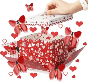 White Heart Flying Butterfly Explosion Gift Box, Reusable White and Red DIY Creative Gift Box with 4 Flying Butterflies, Perfect for Valentine’s Day, Birthdays, Winter Parties, and Wedding Party Decorations