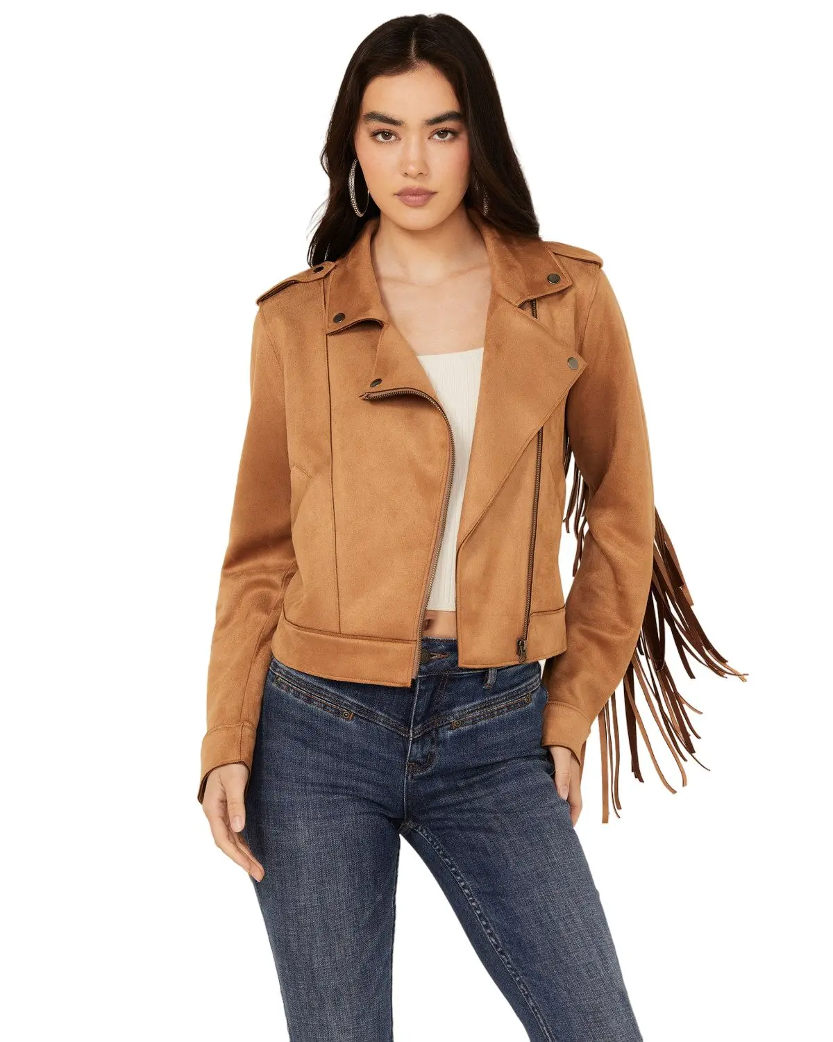 Idyllwind Women's Women'S Boxcroft Fringe Moto Jacket - Iwfa23o29-Tan