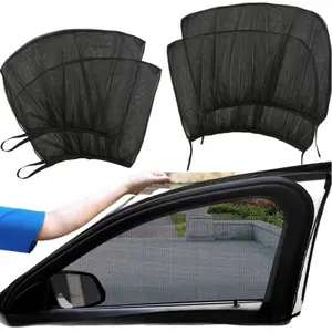 Car Window Mesh Curtain, 4 Counts Car Front & Rear Window Mesh Curtain, UV Protective Car Sunshade, Universal Car Accessories for Car Camping, Car Sun Shades Outside Car