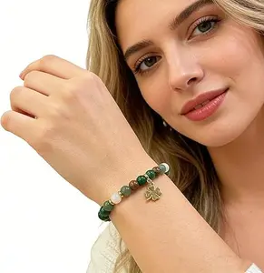 1pc Lucky Money Attraction Bracelet with Green Aventurine & Agate Beads | Wealth & Protection Crystal Bracelet | Fashion Stretch Beaded Jewelry Gift for Women