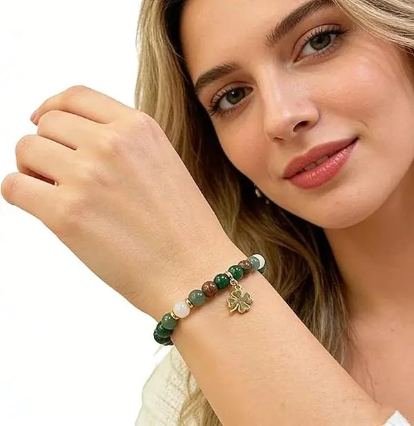 Green Aventurine & Agate Beaded Bracelet for Women | Elegant Stretch Bracelet | Fashion Jewelry Gift