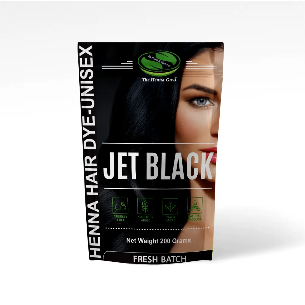 The Henna Guys Jet Black Henna Hair Color Powder - 200g Haircare Product with 2-Step Process, Natural Semi-Permanent Color, Non-Bleaching Formula, Natural Ingredients for Reducing Shine, Improving Manageability, Darkening Hair