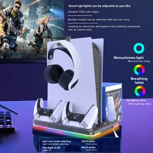 PS5/Slim/PRO Cooling Base with Colorful Lights PS5 Controller Charging Base Multi-Functional Fan Stand