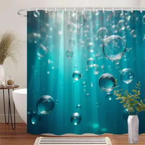 Underwater Bubbles Shower Curtain | Transparent Blue Polyester | 70x70 Inches | Machine Washable with 12 Hooks Included | Stylish Bathroom Decor for Modern Aesthetics, Shower Curtain Sets for Bathrooms
