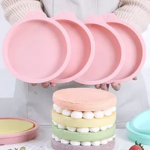 4-Piece Set 8-Inch Chiffon Cake Mold, Nonstick Layer Cake Pan, Round Bread Baking Tool, Toast Bread Mould, Silicone Baking Molds, Kitchen Essentials