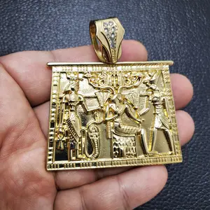 Hip Hop Style Egyptian Tablet Gold Plated Large Charm Pendant Polished Metal Coating for Casual Use