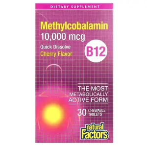 Natural Factors B12 Methylcobalamin, Cherry, 10,000 mcg, 30 Chewable Tablets