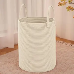Large Woven Laundry Basket Hamper,60L Cotton Rope Storage Bin for Blankets,Toys and Clothes,Decorative Tall Nursery Hamper for Living Room,Nursery,Bathroom and Bedroom,Brown