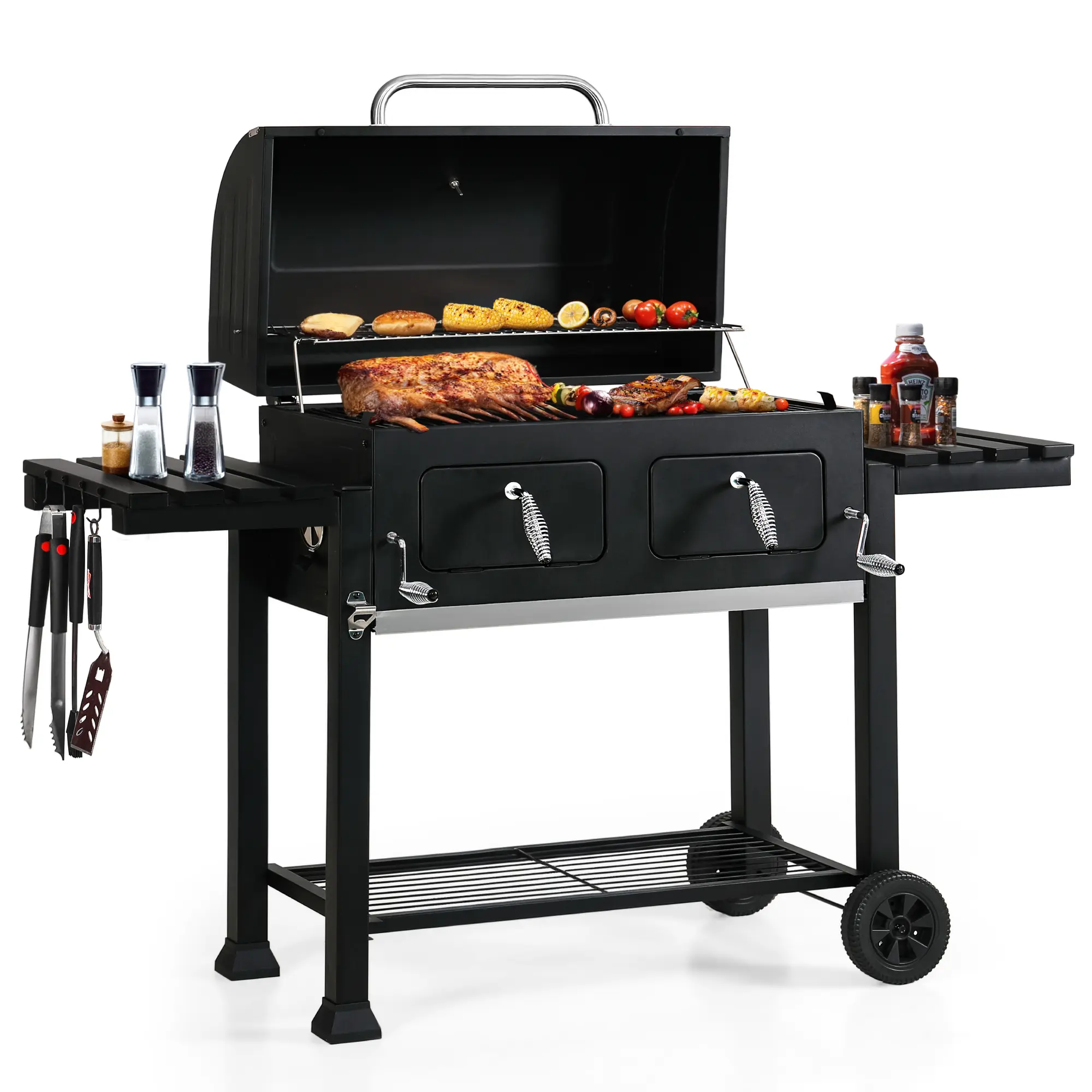PHIVILLA Home Extra Large Heavy Duty Charcoal BBQ Grill – 794 SQ.IN Backyard BBQ Barbecue, Easy-Clean Ash Tray, Enamel Grates, Smokeless Outdoor Cooking Metal Iron