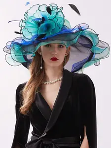 HIMESPORT Wedding Bride Derby Fascinators Hat For Women Ladies Wide Brim Sun Hats With Flowers Elegant Tea Party Dress Fedoras