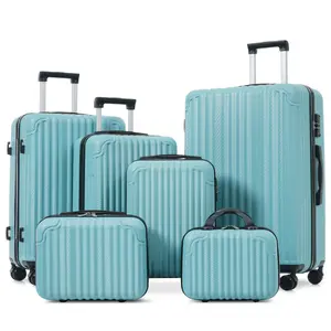 6-piece full size cover, 12/14 inch makeup case+16/20 inch boarding+24/28 inch checked in, durable hard shell ABS, smooth universal wheels, TSA lock anti-theft, lightweight design, durable without pressing hands, side hook hanging carry on bag