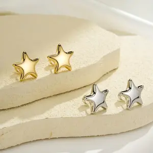 OUFER BODY JEWELRY 2PCS Non-Tarnish 316L Stainless Steel Bubble Star Stud Earrings - Trendy Jewelry for Female, Chunky Look, Unique Shape, Daily Wear & Valentine's Day Gift