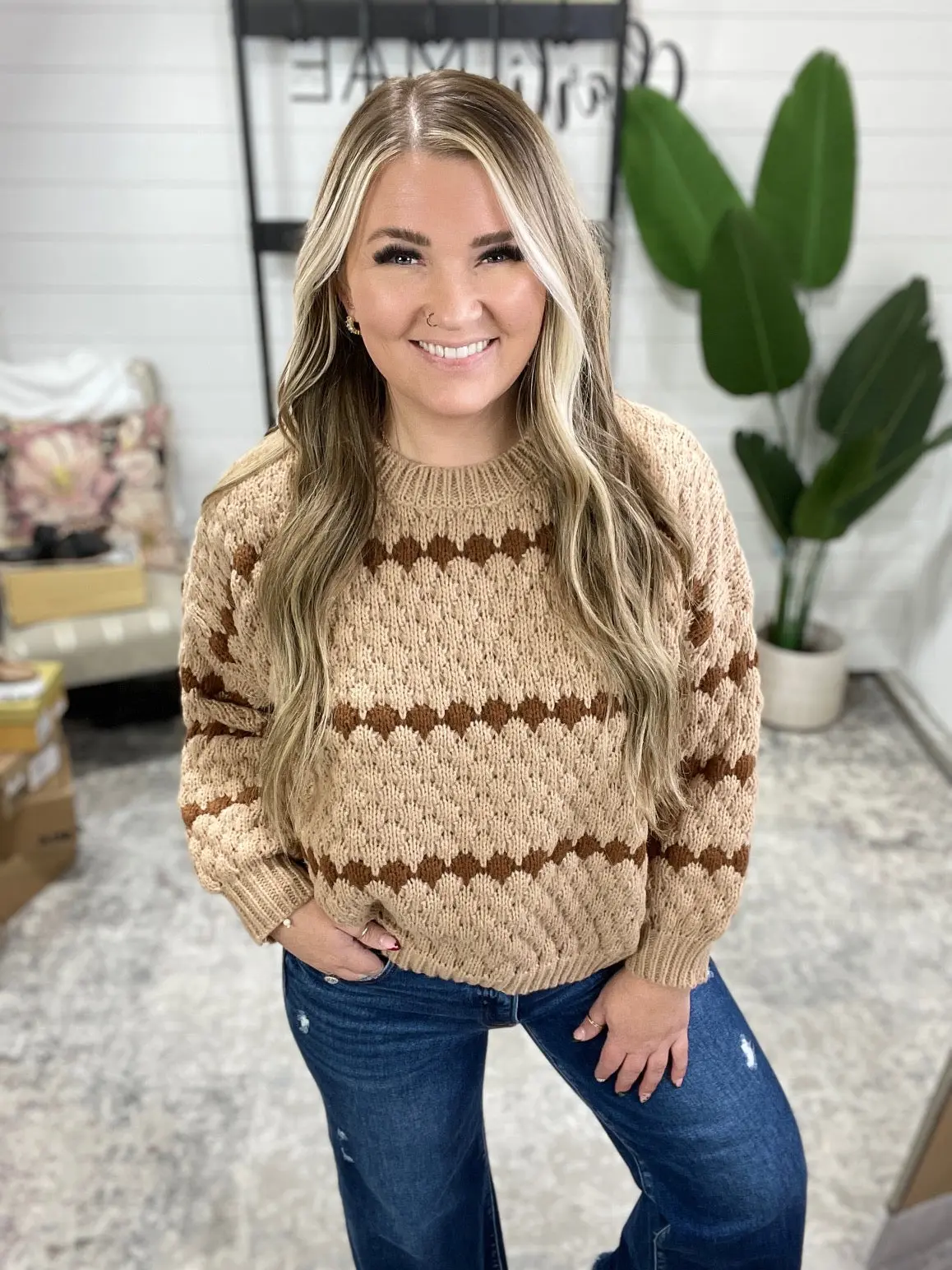 Ivy Lane Textured Sweater in Taupe