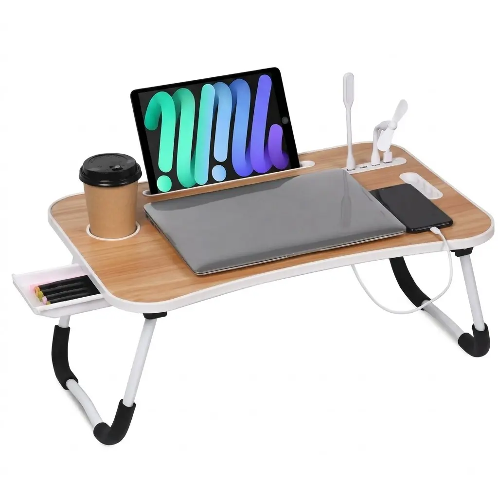 Foldable Home Office Desk - 1-Second Open, No Assembly, Portable Laptop Stand with Storage & Upgraded Protective Packaging for Remote Work