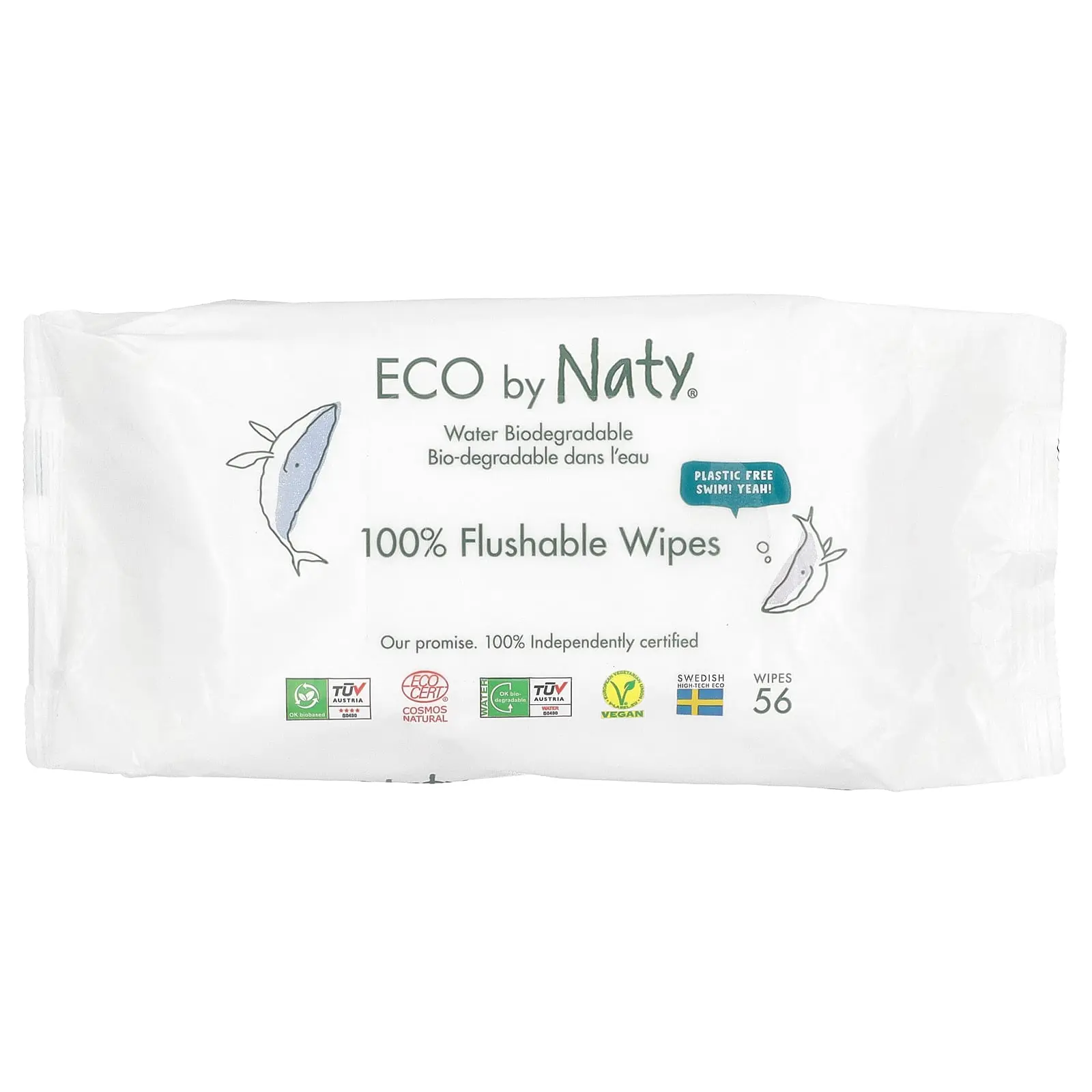 Naty 100% Flushable Wipes, Fragrance Free , 56 Wipes