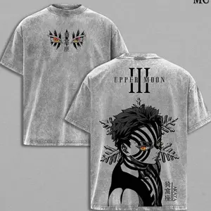 Akaza Upper Rank 3 Graphic Tee, Vintage Washed Oversized Shirt, Manga Villain Demon Slayer Cotton T-Shirt MCV Tee FXM