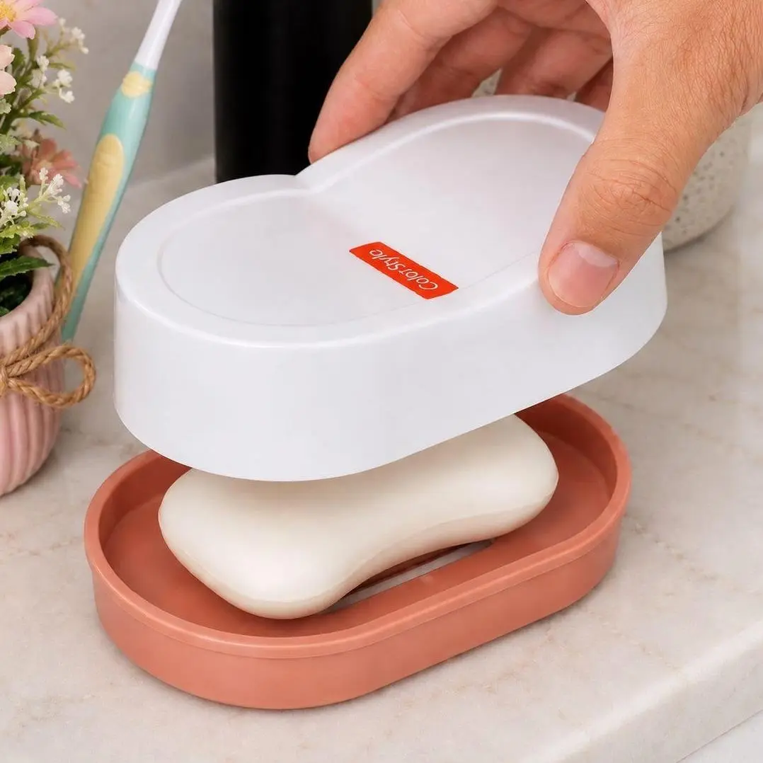 Modern Minimalist Plastic 2-Layer Freestanding Soap Dish with Drain Tray - Durable, Lightweight, Portable, Leakproof, Standard Size - Shower, Countertop Bathroom Kitchen Organizer, Travel-Friendly, Soap Dish With Drainage