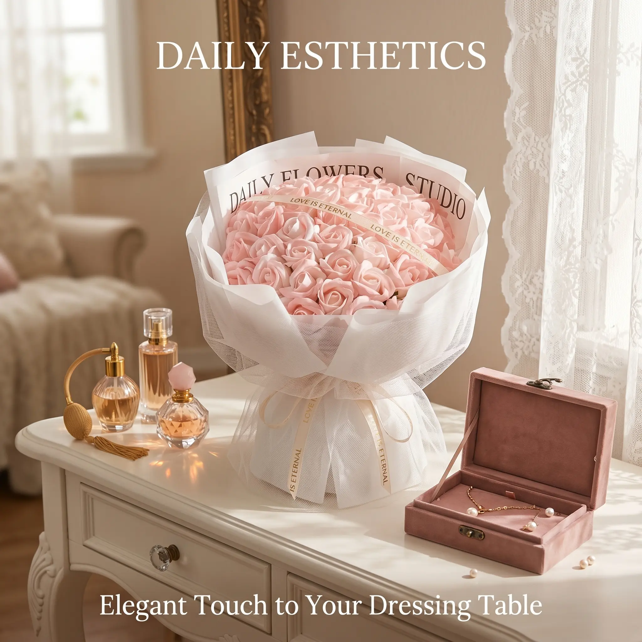 52 Luxury Eternal Roses with LED Fairy Lights - Gift Ready Handcrafted Faux Flower Bouquet for Girlfriend Wife